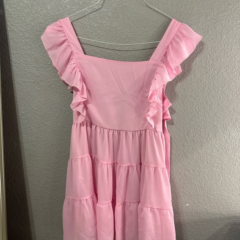 Chic Pink Ruffled Women's Dress
